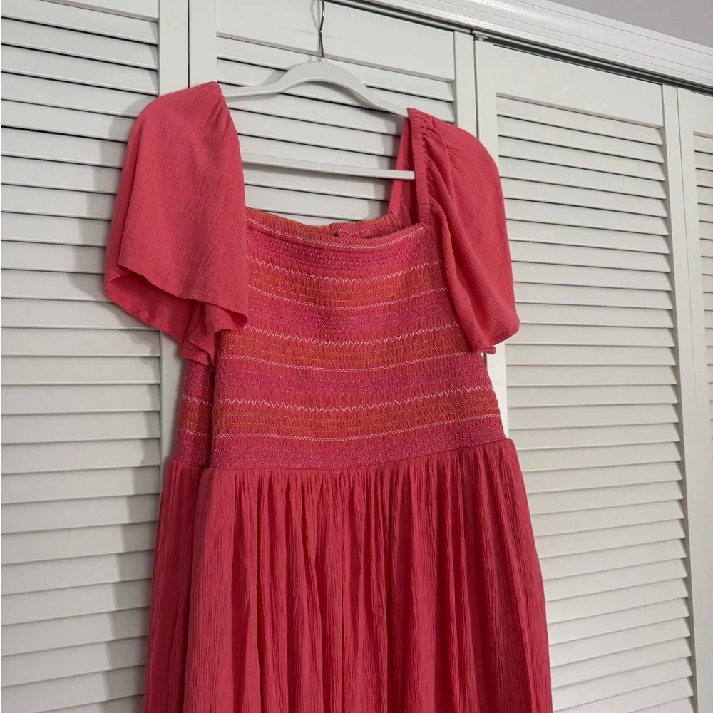 Lane Bryant Pink Smocked Tiered Maxi Dress Sz 14/16 - Picture 2 of 4